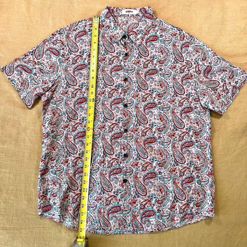 Vatpave‎ Men's Multicolor Paisley Allover Print Short Sleeve Shirt Size Large